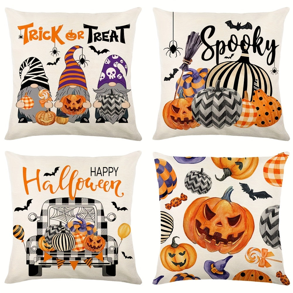 Halloween Pumpkin and Faceless Man Throw Pillow Cover 17.7x17.7in