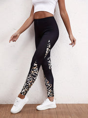 Leopard Print Splicing Yoga Pants High Stretch Fitness Leggings