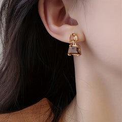 14k Plated Japanese & Brown Faux Crystal Earrings - Mother's Gift