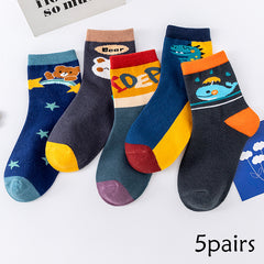 5 Pairs Boys Cartoon Whale Pattern Anti-odor Warm Socks