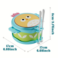 Kids' Green & Yellow Cartoon Drum with Drumsticks