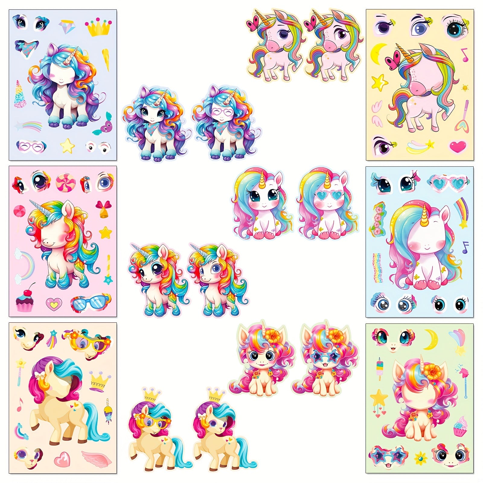 Cartoon Pony Puzzle Stickers Set DIY Creative Interchangeable Face Decals