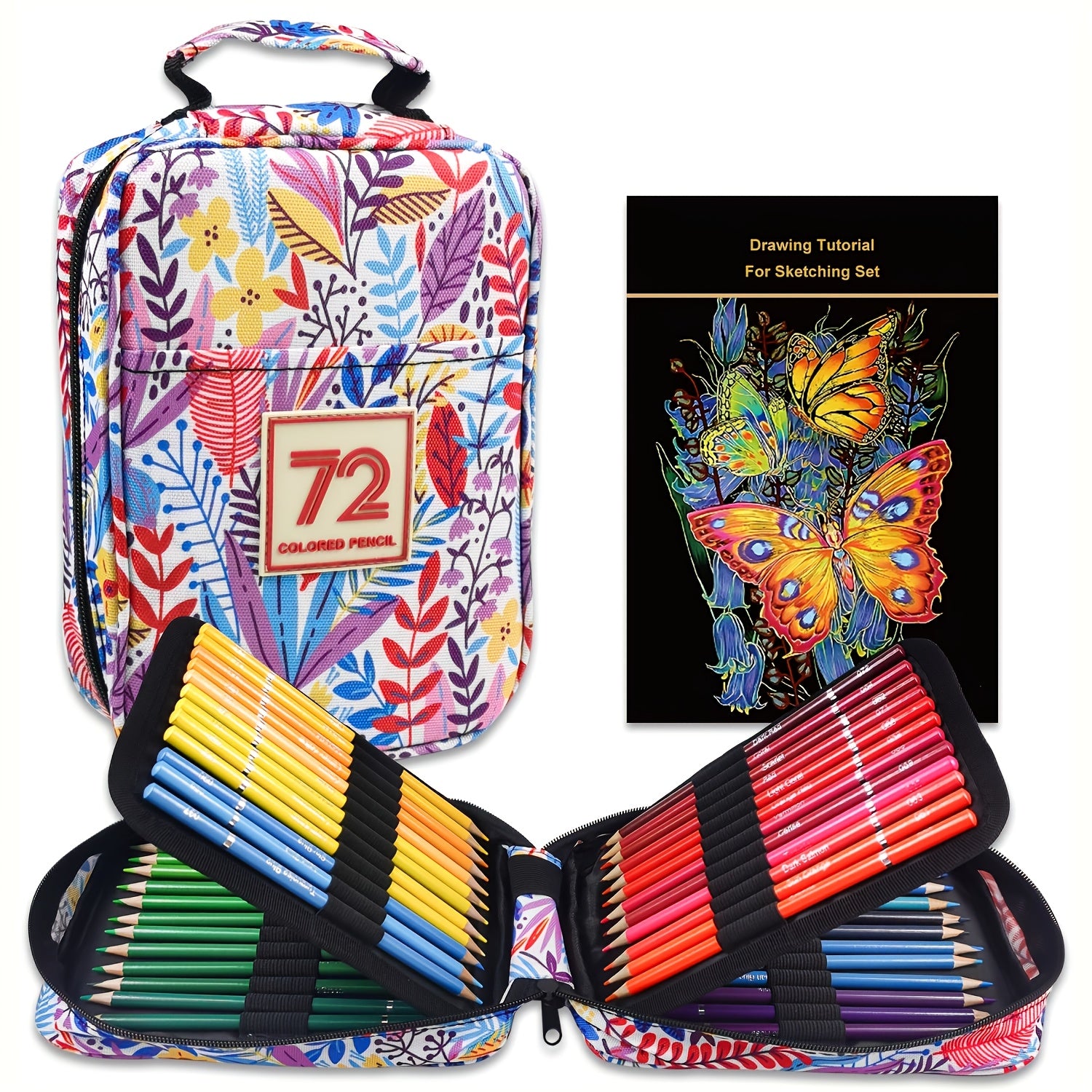 72 Colored Pencils Set with Floral & Butterfly Pouch