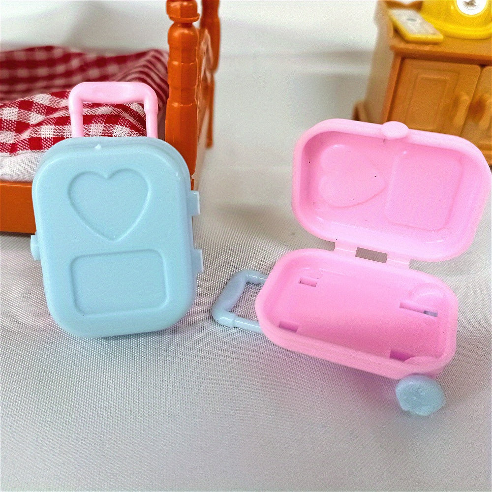 2pcs Mini Suitcases Trolleys Doll House Decoration