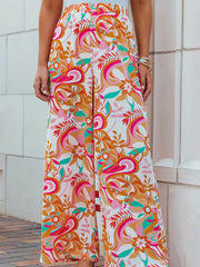  Floral Print High Rise Straight Leg Beach Pants