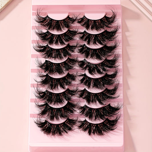 8 Pairs 25mm False Eyelashes Cat Eye Fluffy Faux Mink Lashes 9D