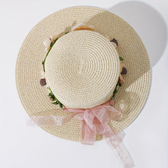Garland Decor Sun Hat Flat Top Jazz Fedora Straw Cream Beach Hat