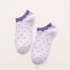 3 Pairs Polka Dot Low Cut Ankle Socks Soft & Lightweight Women's Stockings