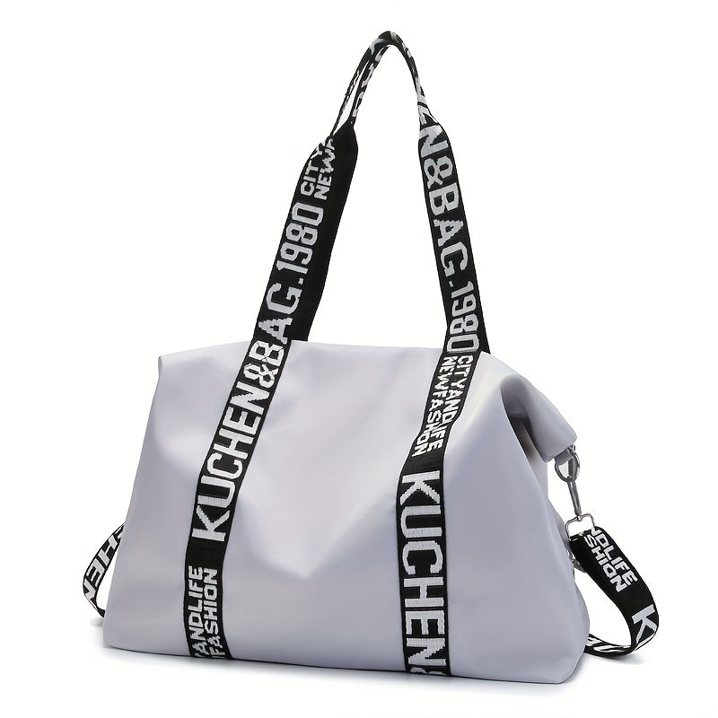 Large Capacity Letter Print Nylon Waterproof Shoulder Bag Travel Duffel