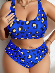  Leopard Print Bikini Set Women's Plus Closure Back Bra & Panty