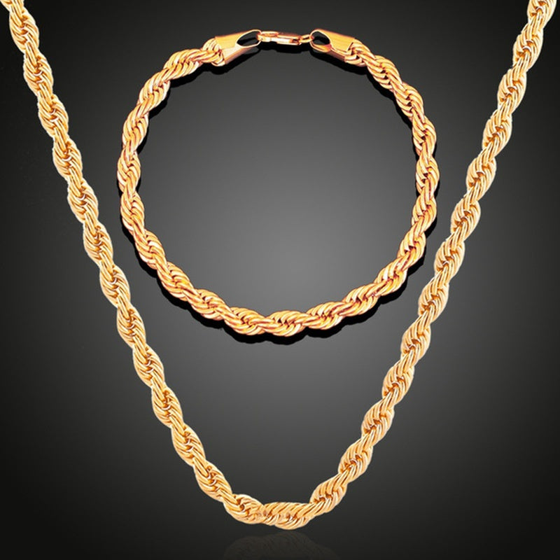 Golden Plated Silver Twist Necklace Bracelet Set