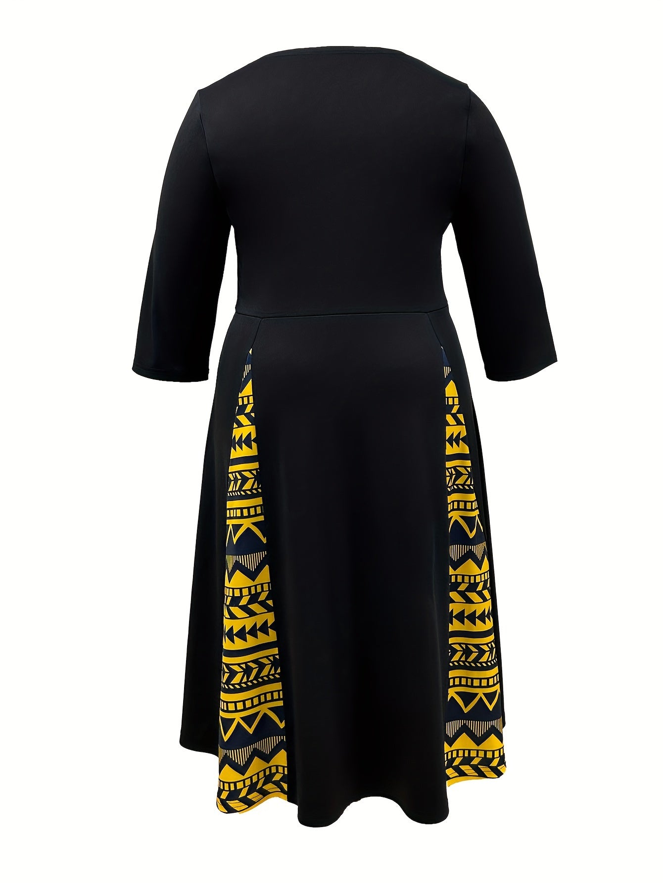  Colorblock Geometric Print A line Maxi Dress