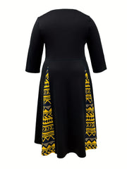  Colorblock Geometric Print A line Maxi Dress