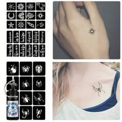 2 Sheets A4 Hollow Tattoo Stencils 1 Bottle Tattoo Dyeing Paste