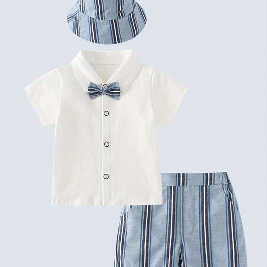 Baby Gentleman Set Stripe Shirt & Short & Hat Outfit