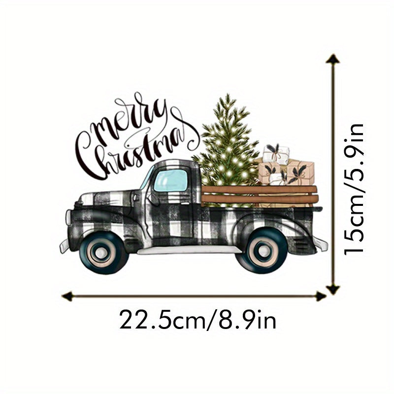 Christmas Car Tree Heat Transfer Sticker DIY Iron On Patch Retro Red Car
