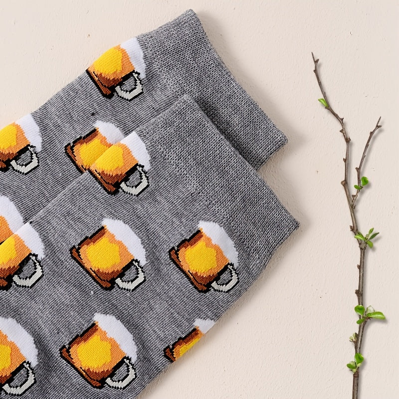 Beer Patterned Crew Socks Lightweight & Comfy Mid Tube Socks