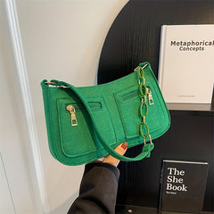 Felt Baguette Bag Chain Shoulder Underarm Purse Street Wear