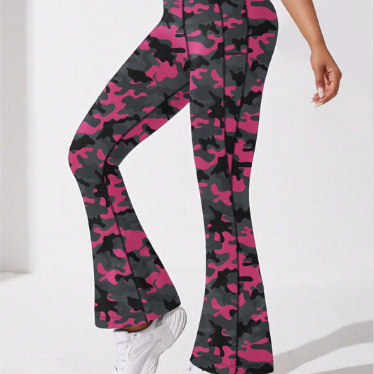 Women's Camo Print Flared Pants High Waist Bootcut Leggings