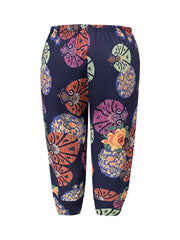  Boho Pants Women's Plus Floral Print Elastic Waist Pants