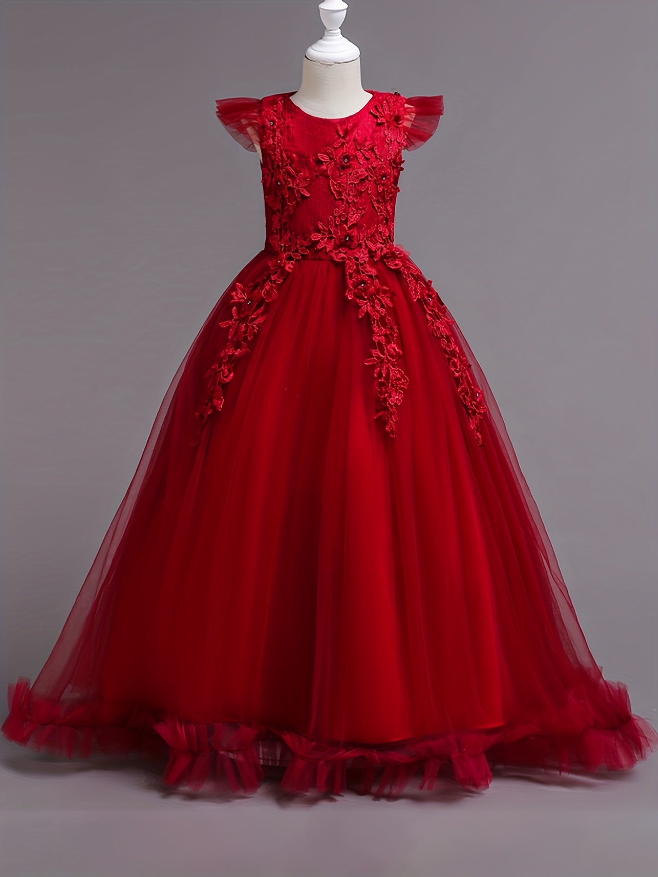 Girls Christmas Snow Graphic Mesh Tulle Maxi Dress