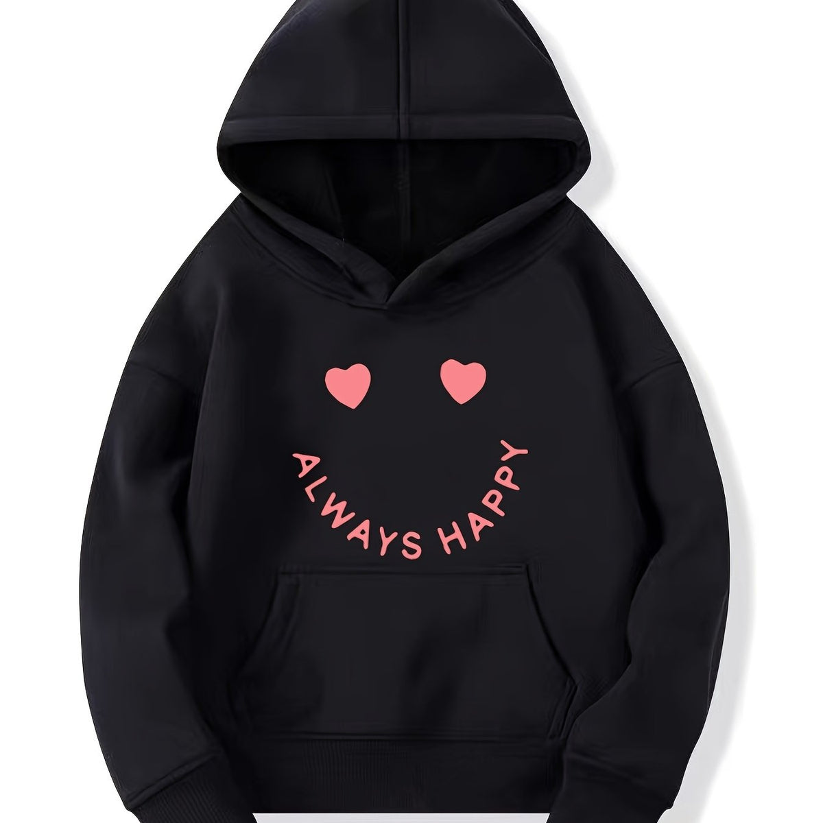 Girls Creative Smile Print Hooded Sweatshirt Top Youth