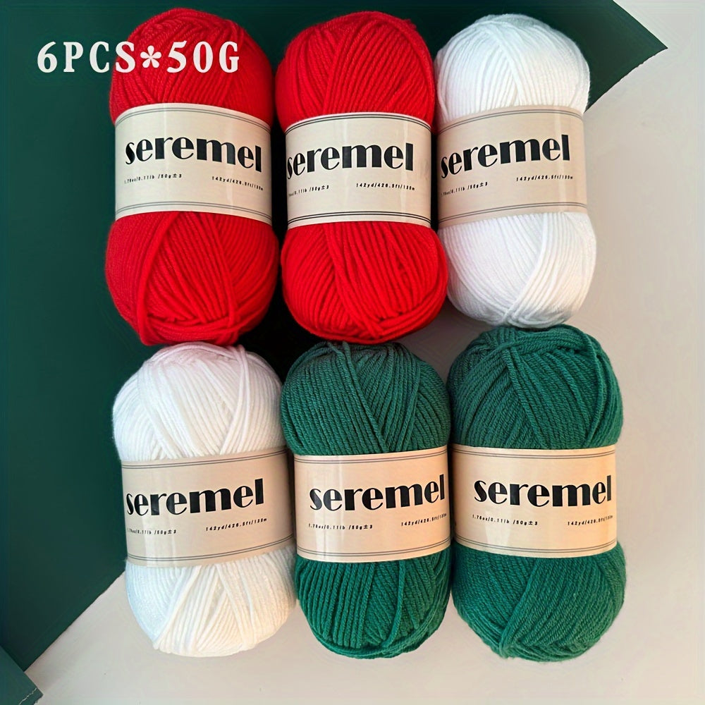 6pcs 4-ply 100% Acrylic Yarn Set for Crocheting & Knitting