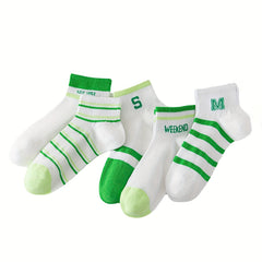 5 Pairs Letter & Striped Socks Comfy & Breathable Short Socks Women's Stockings