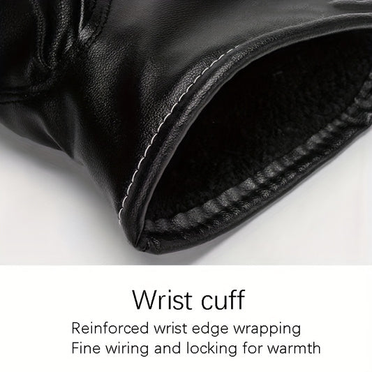Warm Touch Screen Gloves PU Leather Cycling Coldproof Gloves