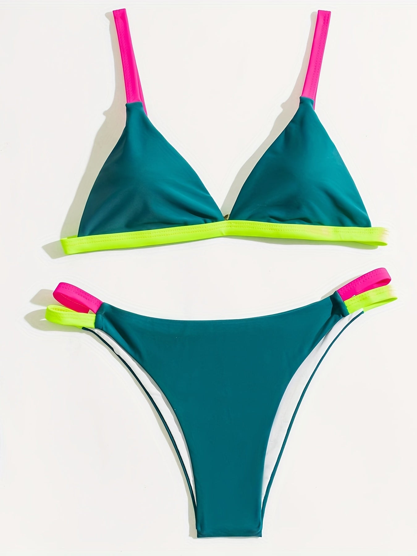 V Neck Backless Bikini Set Contrast Trim High Stretch Swimsuit Women