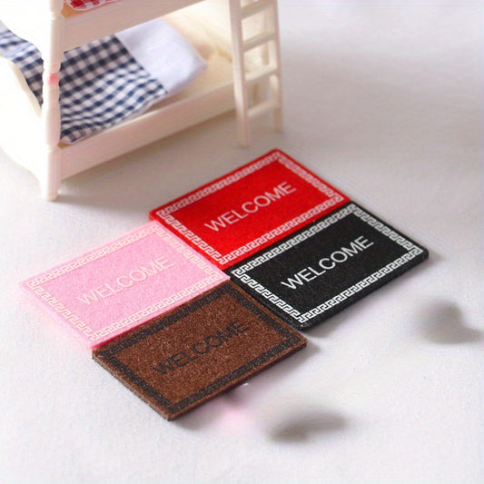 4pcs Mini Dollhouse Welcome Mats Assorted Colors Polyester Floor Accessories