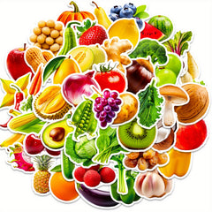 50pcs Fruit & Veggie Cartoon Stickers for Water Bottle Skateboard