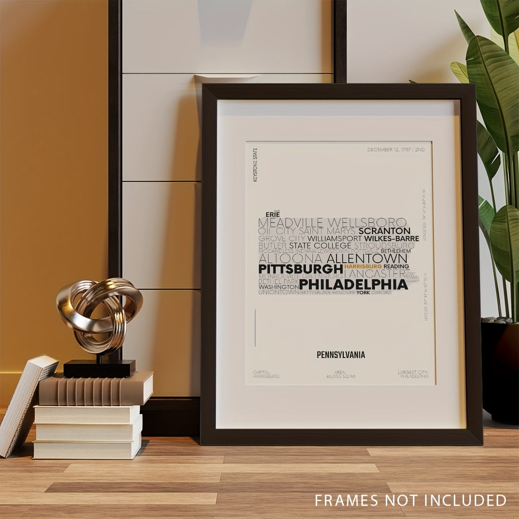 Pennsylvania State Letter Map Sticker Kids Room Wall Poster A4