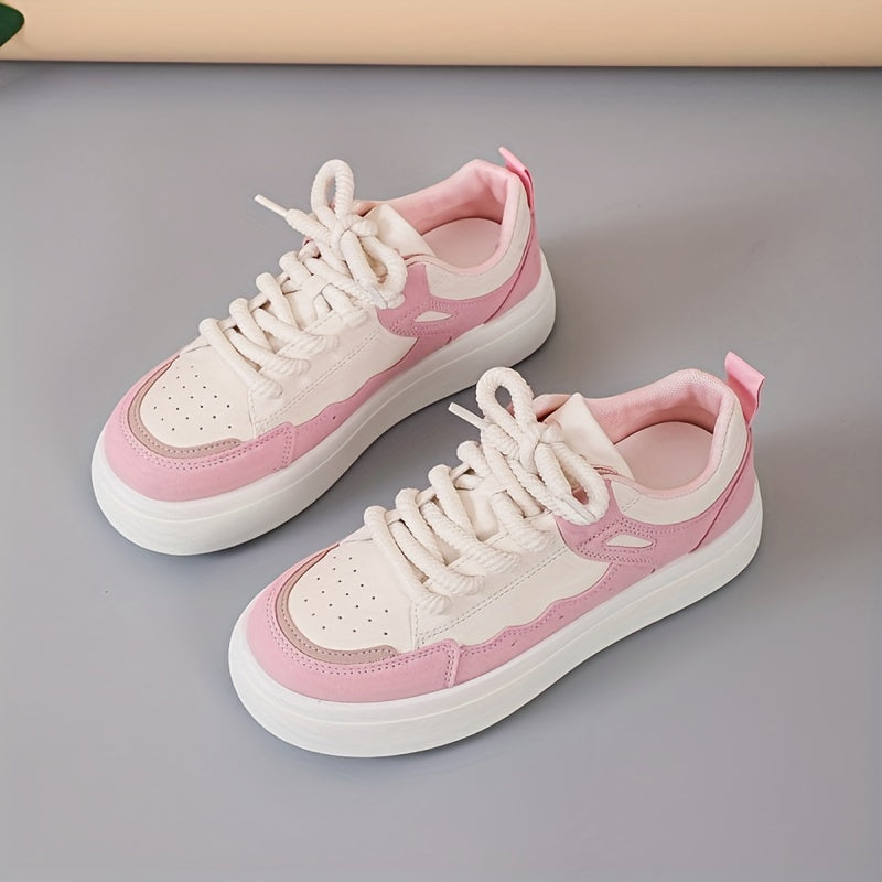 Women's Colorblock Sneakers Lace Up Low Round Toe Outdoor Trainers