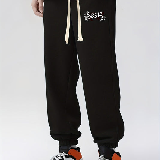 Blackletter Print Drawstring Sweatpants Loose Fit Pants Men's Joggers