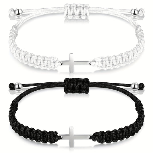 Stainless Steel Cross Bracelet And Woven Rope Couple Bracelets