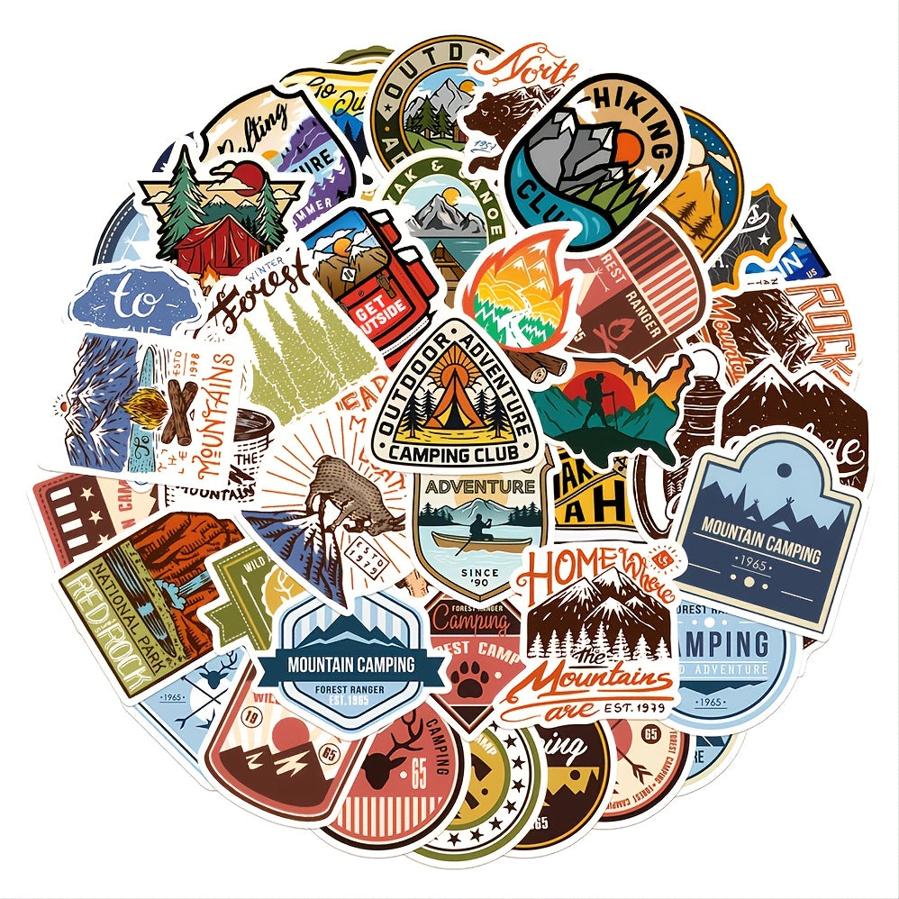 48pcs Outdoor Camping Waterproof Stickers for Water Bottles Cars Laptop Bike