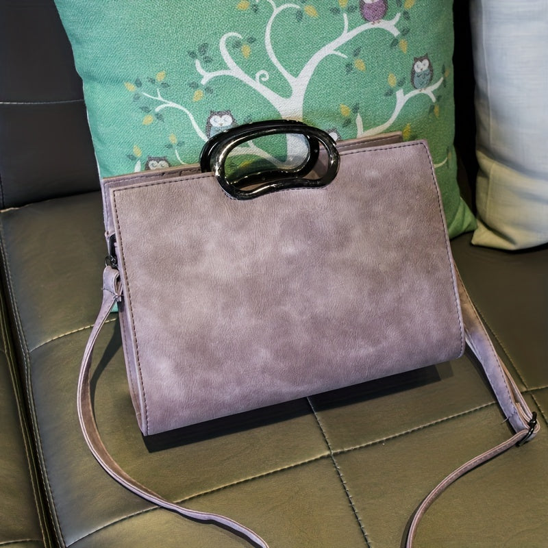 Classic Satchel Bag with Pom Pom Decor