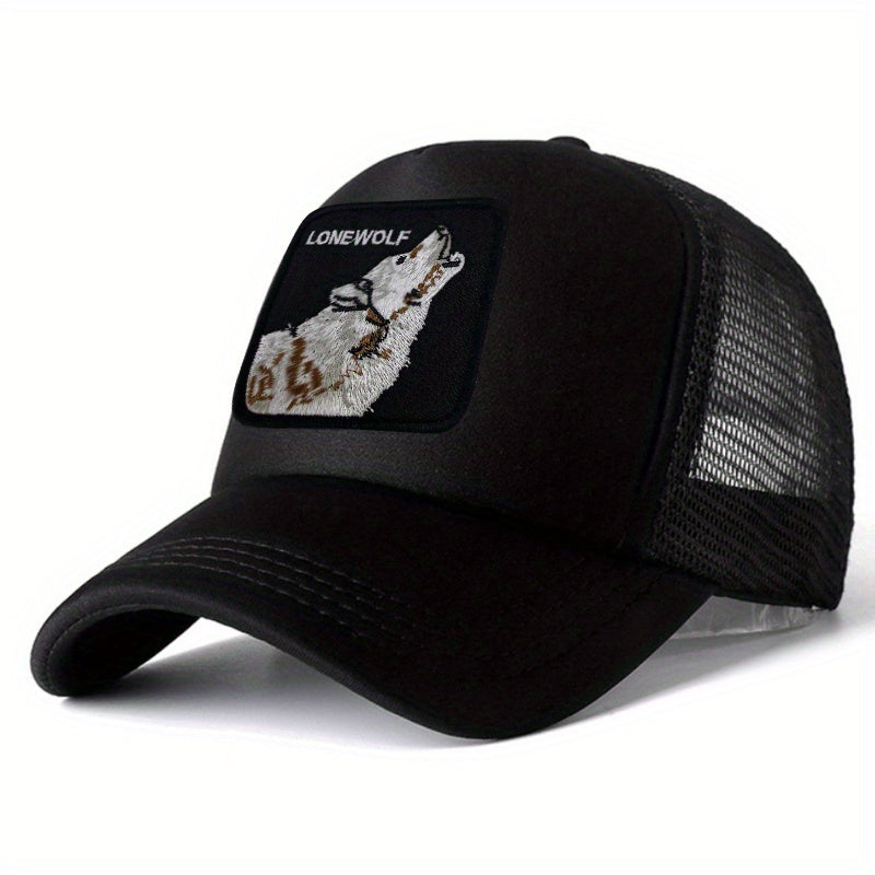 Summer Mesh Wolf Embroidery Print Sunshade Baseball Cap