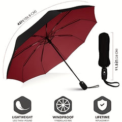 Windproof Travel Umbrella Compact Lightweight Automatic Strong Red Umbrella