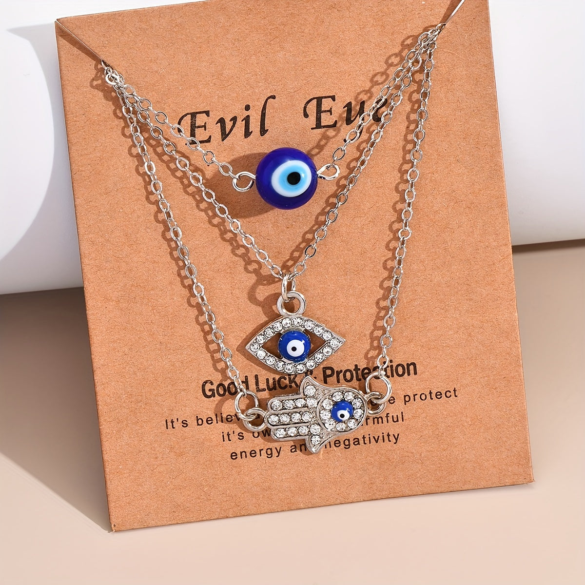 3pcs Evil's Eye Pendant Necklaces Rhinestone Inlaid Neck Jewelry Gift