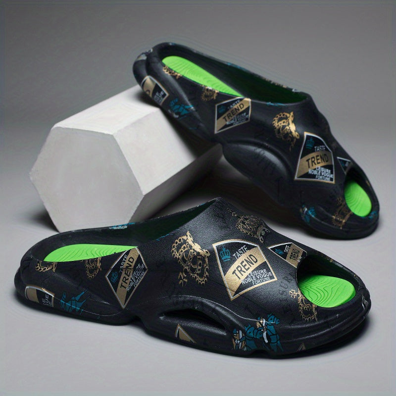 Men's Graphic Print Non Slip Platform Slides