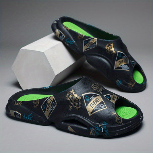 Men's Graphic Print Non Slip Platform Slides