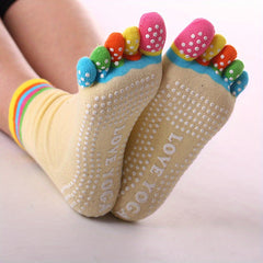 Anti Slip Yoga Socks with Extra Grip for Pilates Barre Ballet - Rainbow Colors