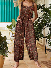 Floral Print Dual Pocket Overall Jumpsuit