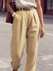  Solid High Rise Straight Leg Pants With Pockets