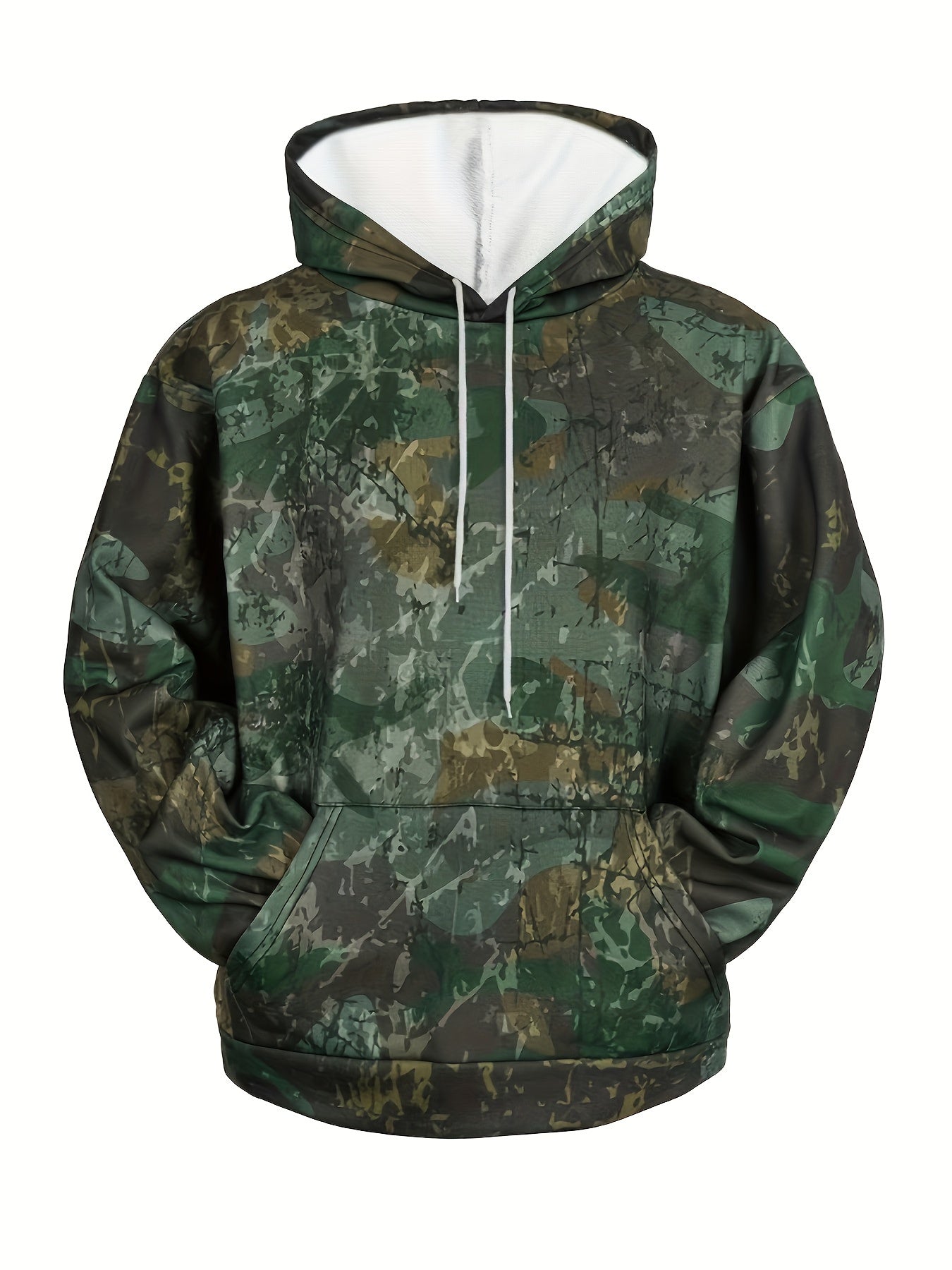 Camouflage Print Hoodie Men Graphic Sweatshirt Kangaroo Pocket Hooded Pullover