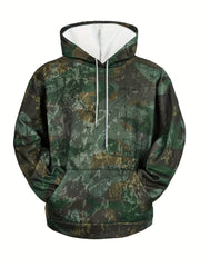 Camouflage Print Hoodie Men Graphic Sweatshirt Kangaroo Pocket Hooded Pullover