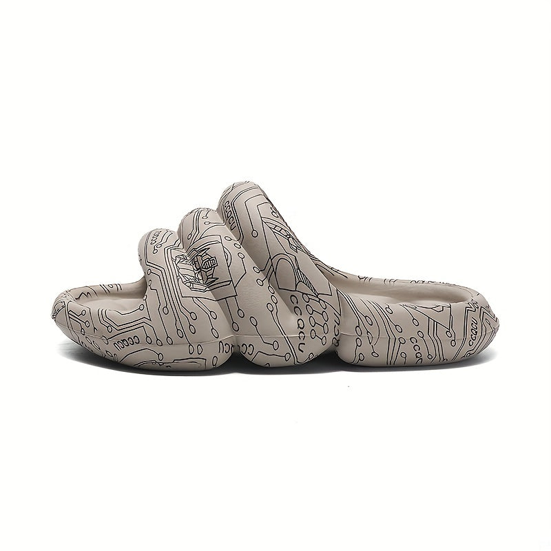Men's Graffiti Print Non Slip Platform Slides Comfortable Cloud Slides