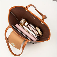 Geometric Pattern Tote Bag Set Shoulder Bag With Clutch Purse Women's Handbag
